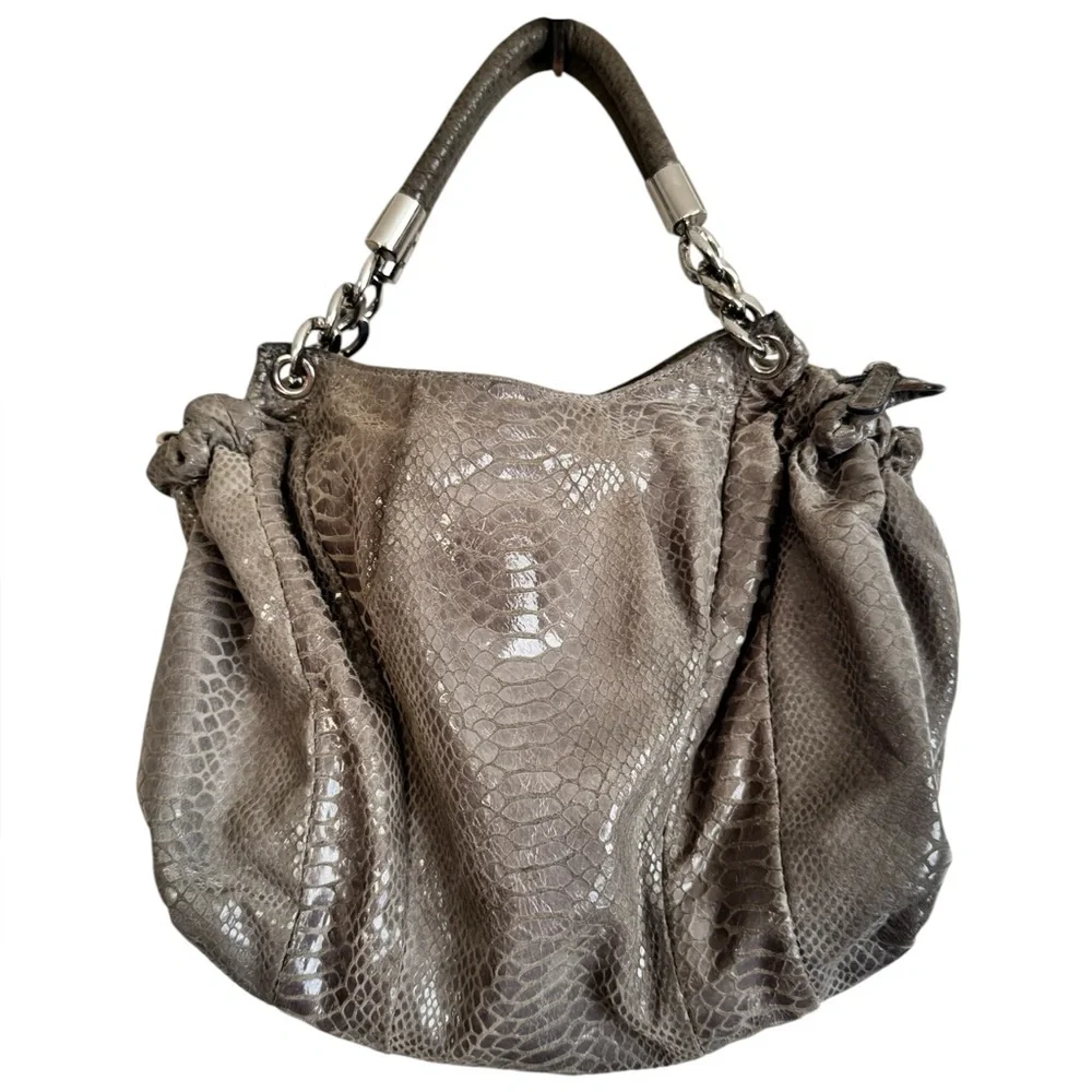 Michael Kors Grey Snake-Embossed Leather Hobo